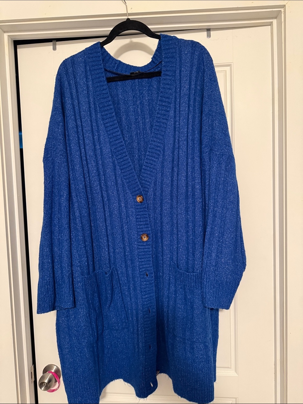 Cozy Blue Ribbed Button-Front Women's Cardigan Sweater